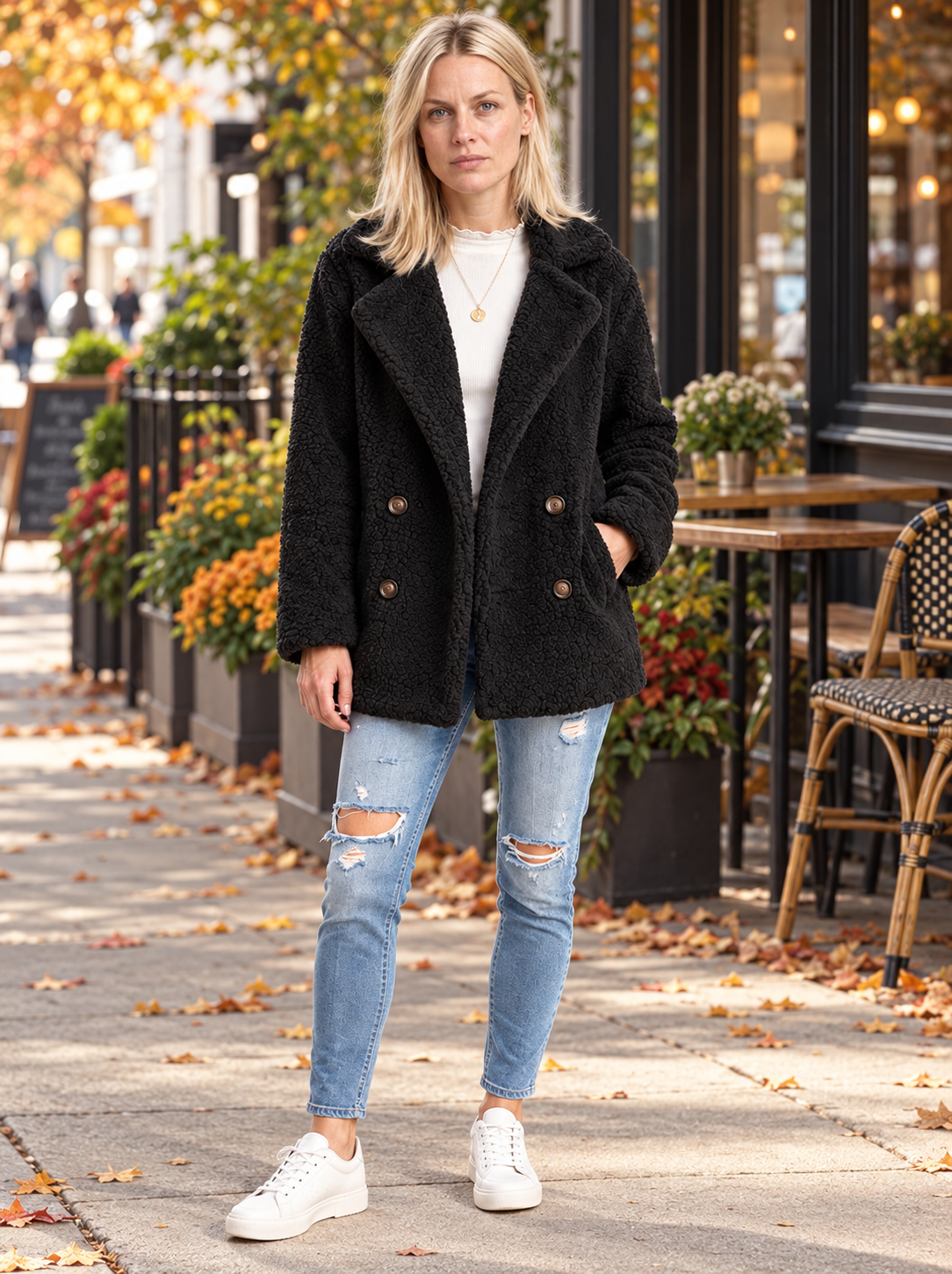 Glenys | Double-Breasted Notched-Lapel Teddy Coat