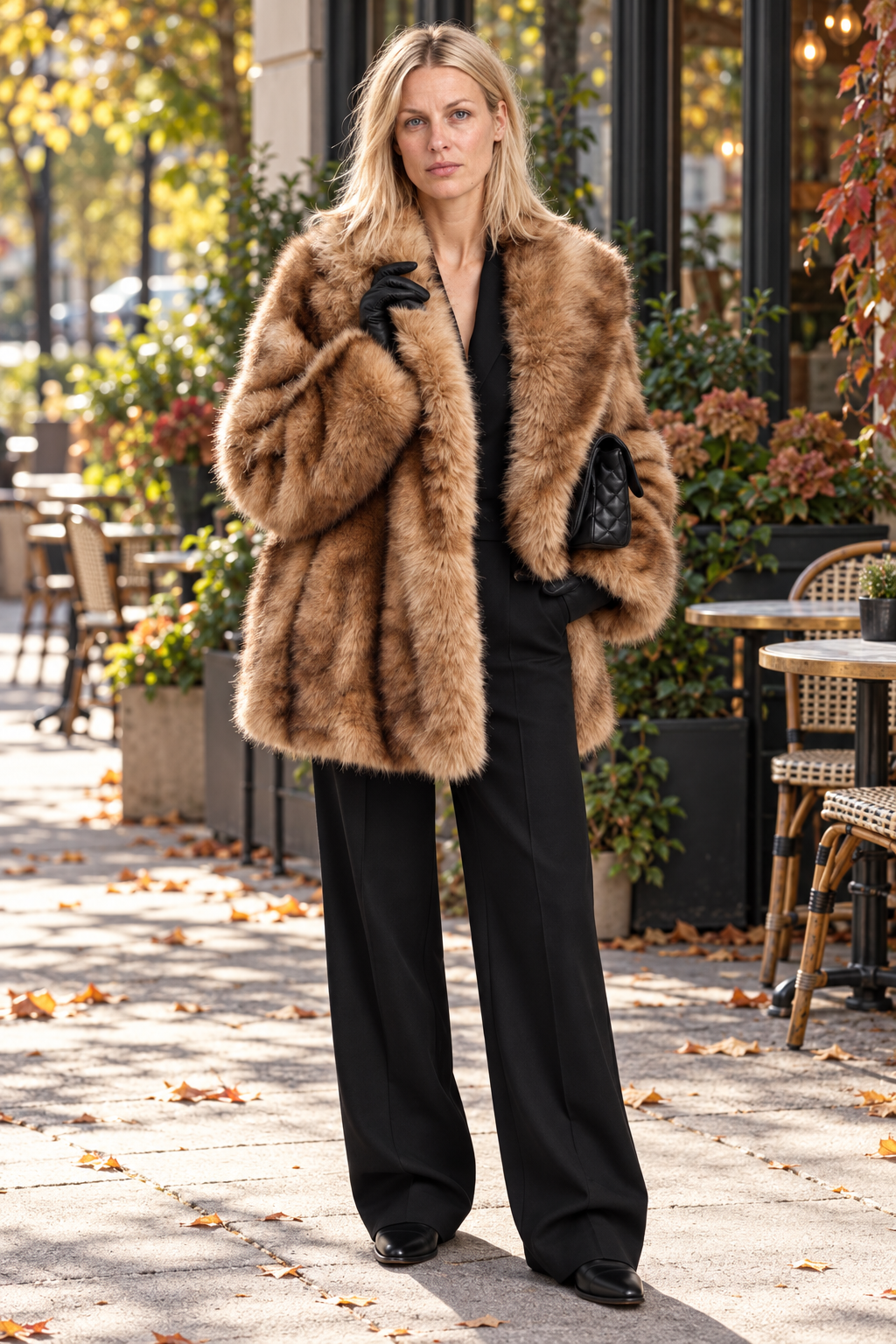 Cinta | Banded Wide-Collar Faux Fur Oversized Coat