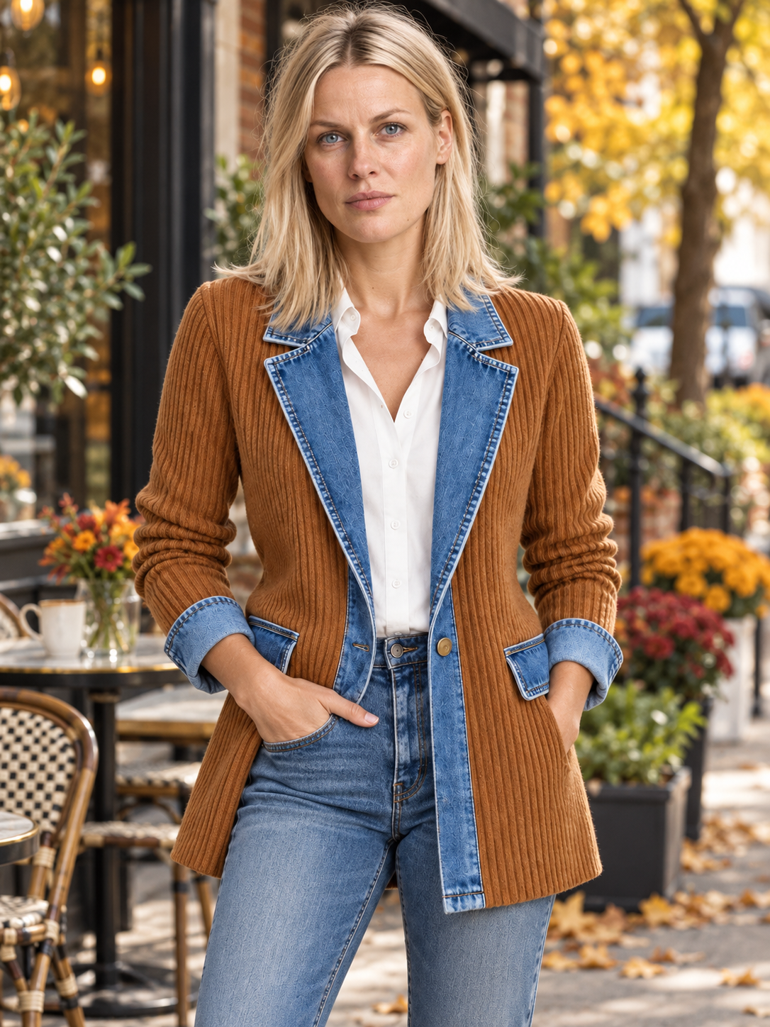 Saskia | Denim Trim Knit Blazer