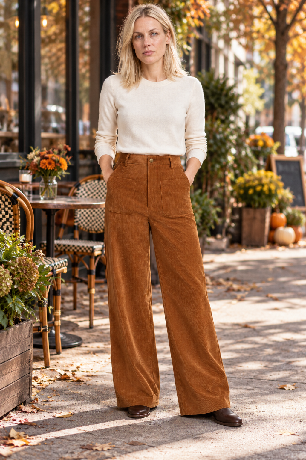 Norah | Button-Front Wide-Leg Corduroy Trousers