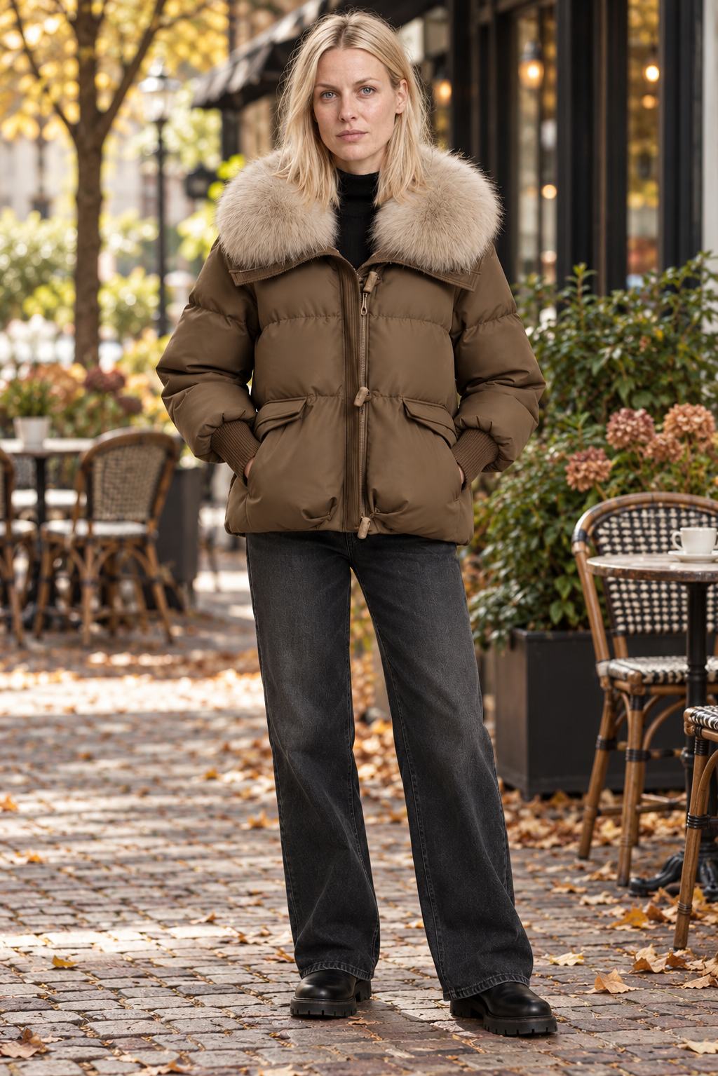 Magdalena | Faux Fur Collar Ribbed-Cuff Puffer Jacket