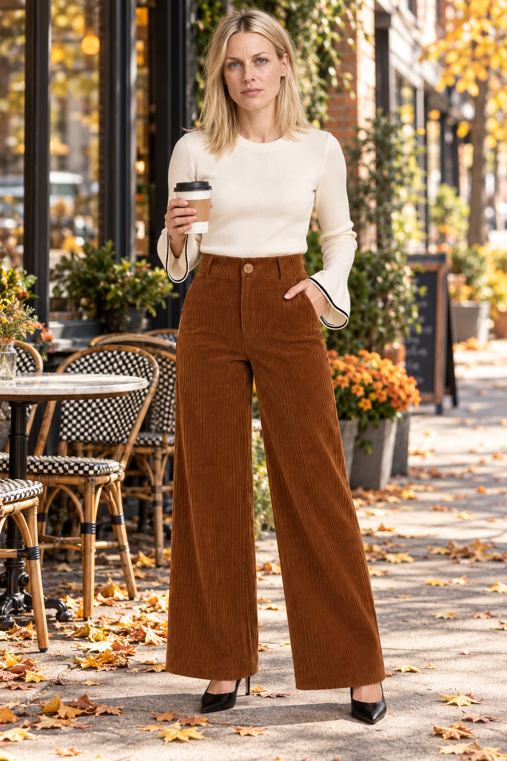 Parisa | High-Waisted Wide-Rib Corduroy Wide-Leg Trousers