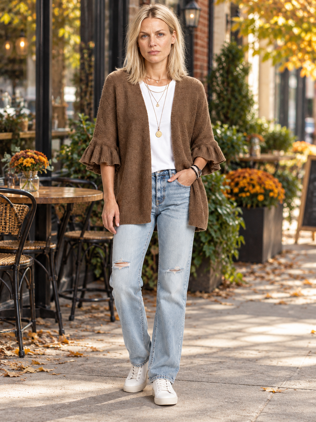 Eudora | Ruffle-Sleeve Open-Front Cardigan