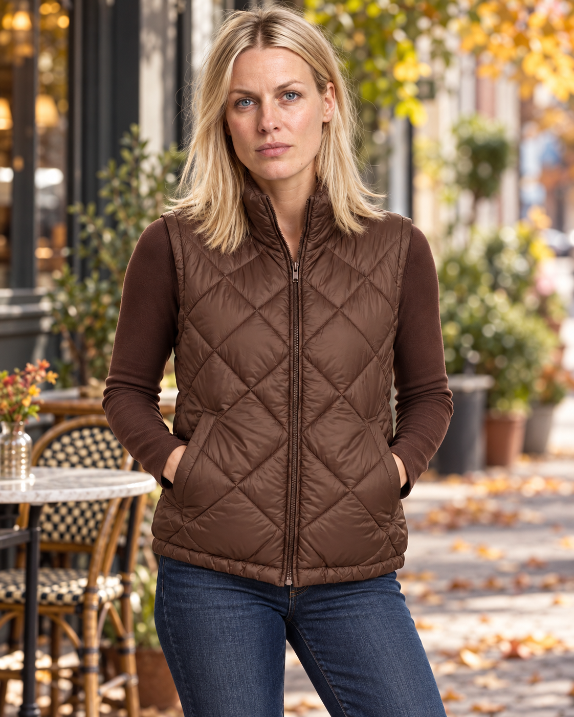 Liesel | Diamond-Quilted High-Collar Puffer Gilet