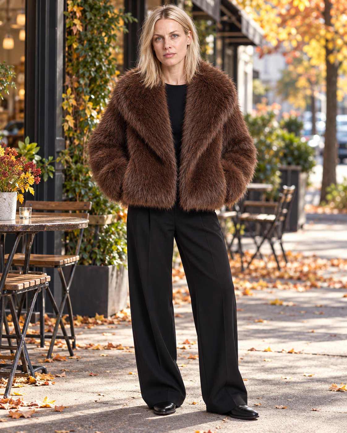 Gabrielle | Wide-Collar Shaggy Faux Fur Cropped Jacket
