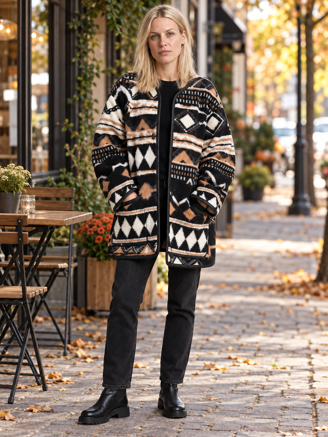 Katrina | Aztec Print Fleece Coat
