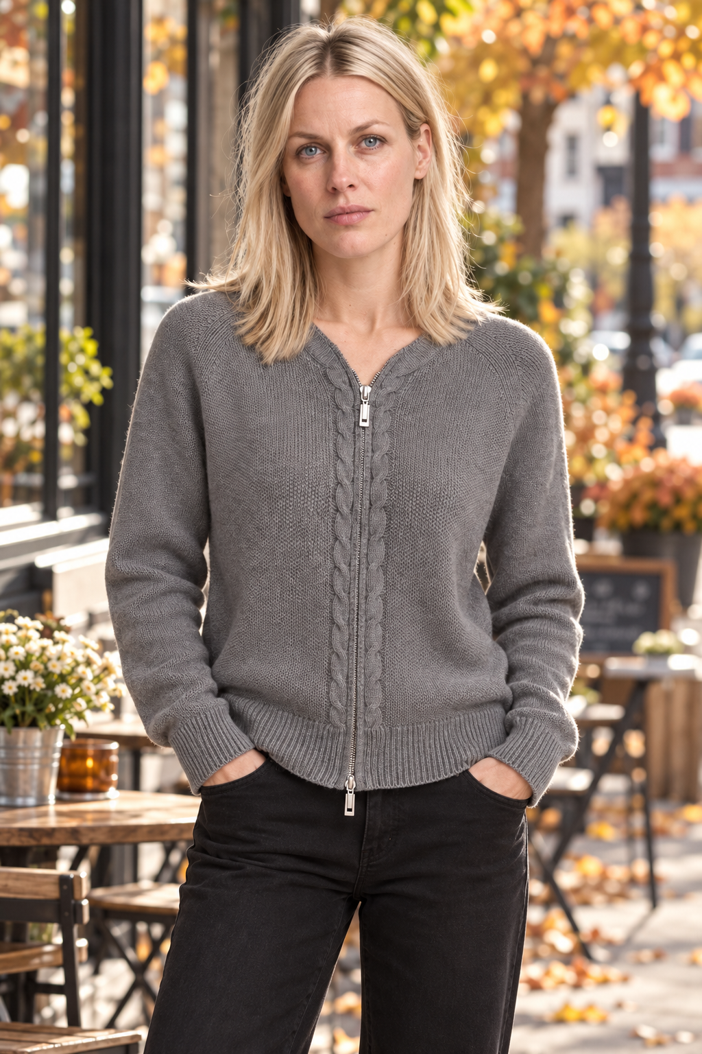 Naomi | Zip-Up Cable Knit Cardigan