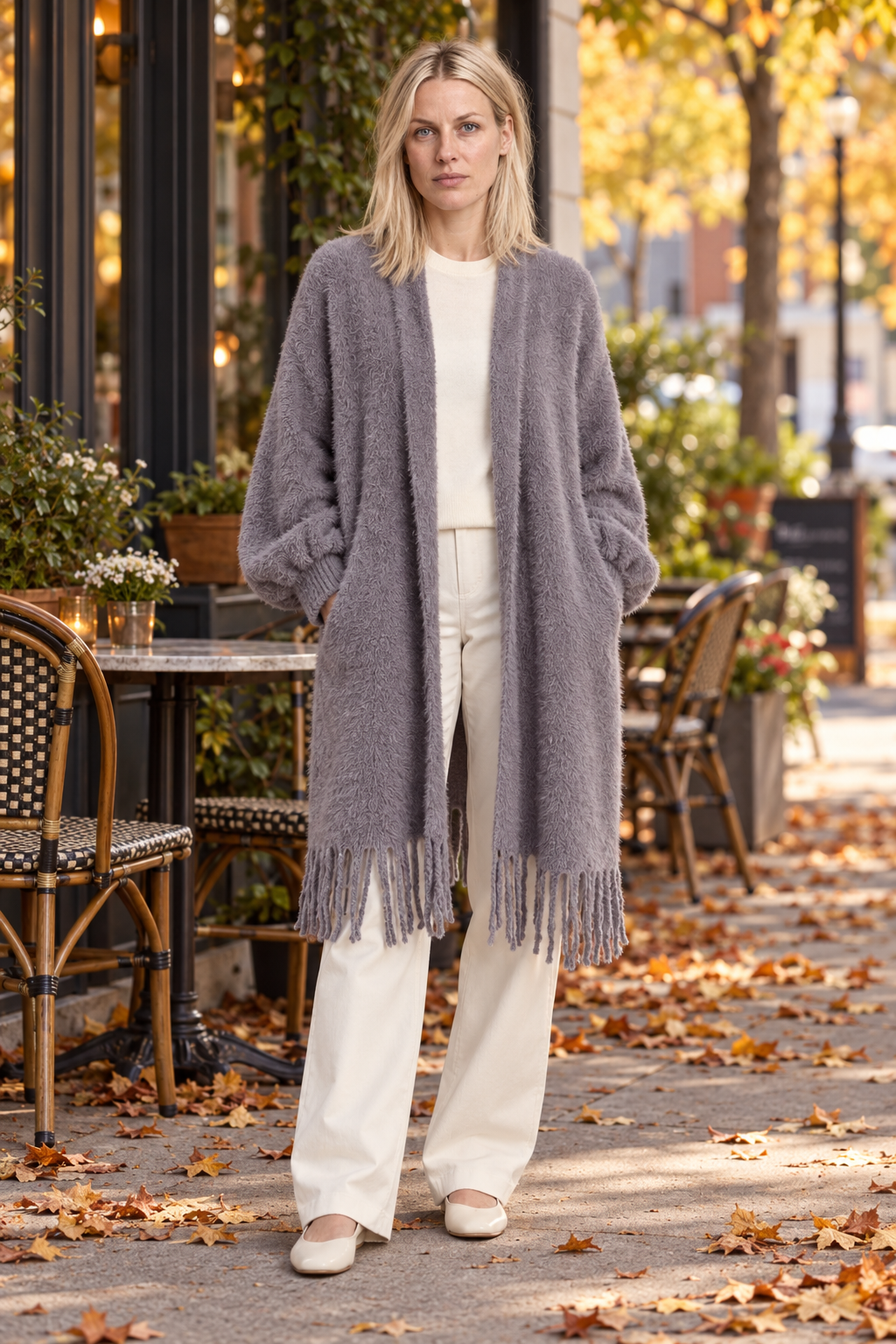 Etta | Brushed Fringe-Hem Cardigan Coat