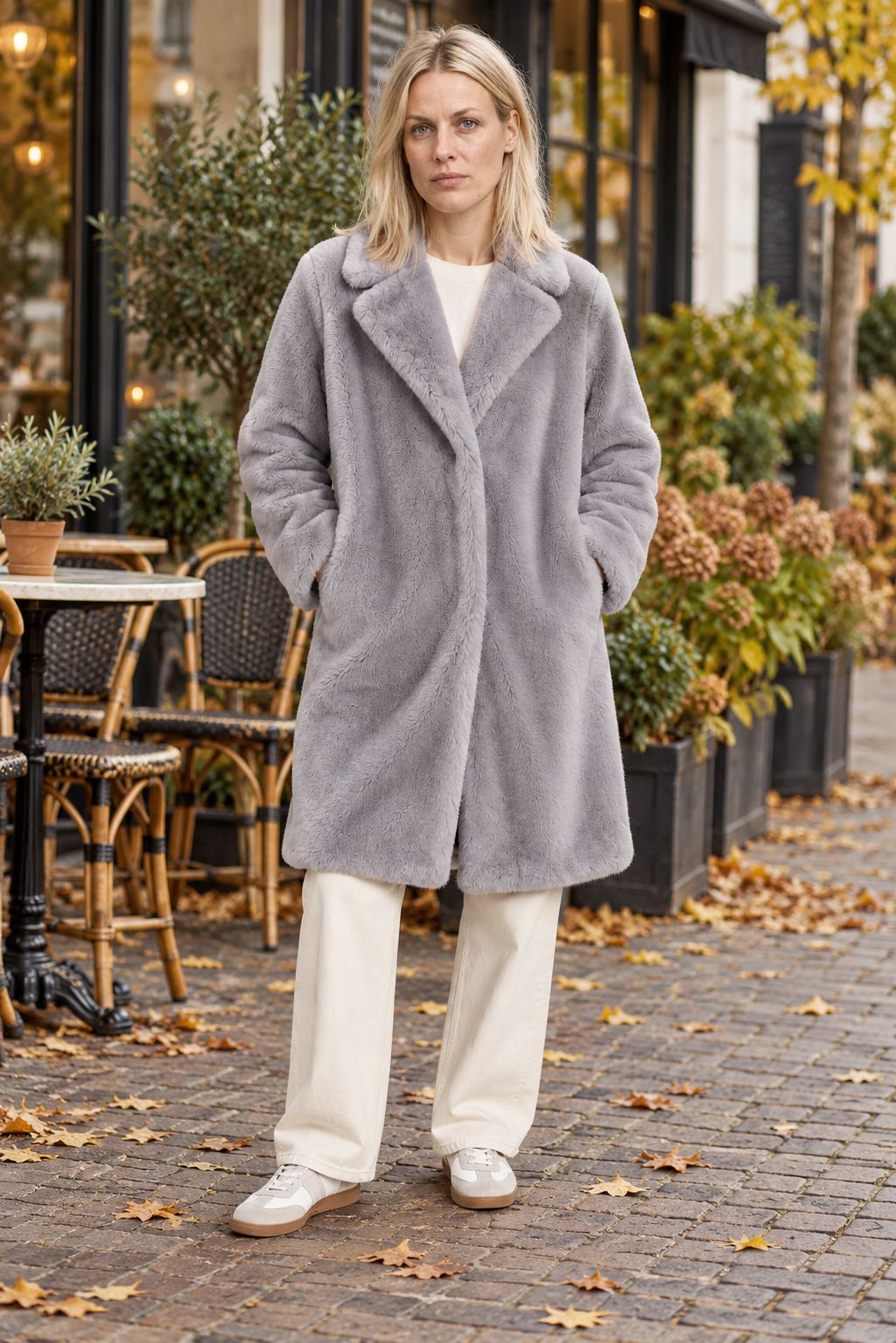 Freja | Notched-Lapel Faux Fur Longline Coat