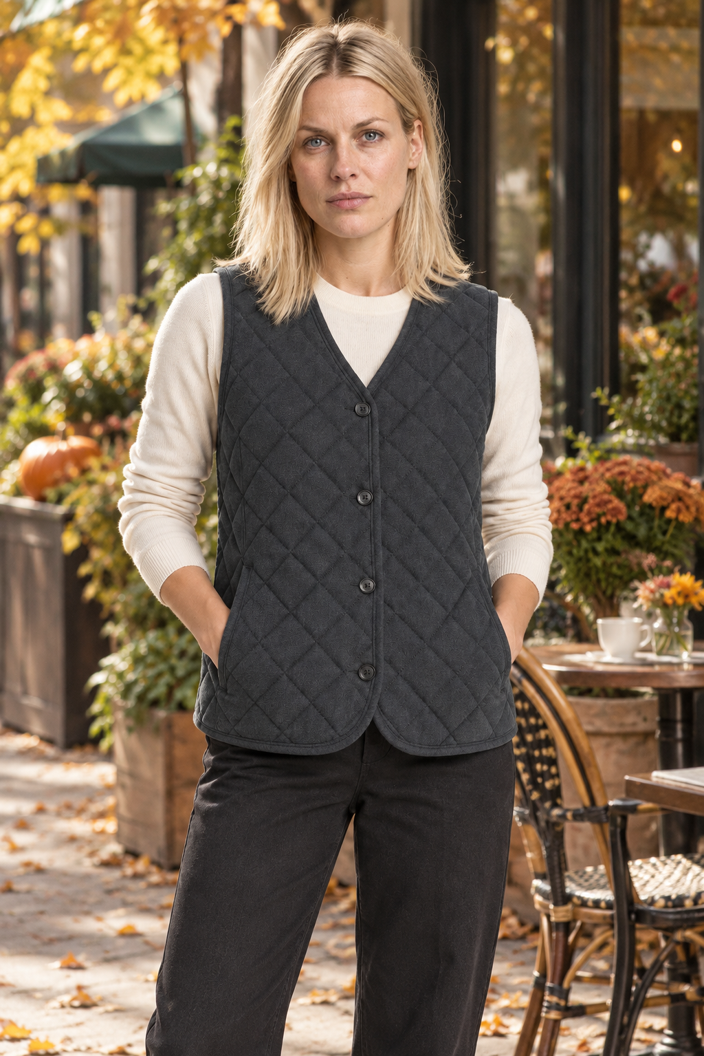 Iskra | V-Neck Button-Front Quilted Vest
