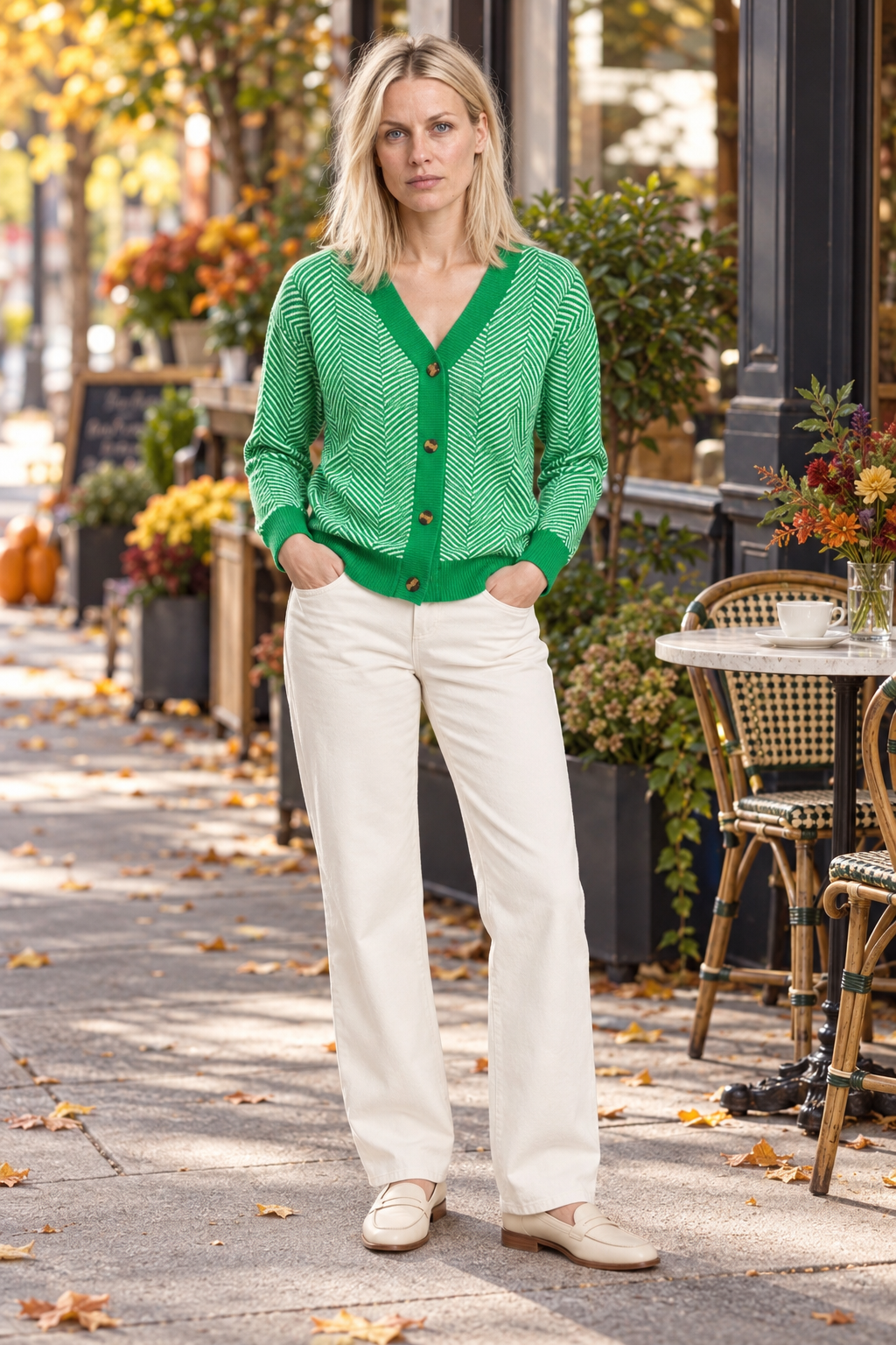 Fenella | Chevron Stripe V-Neck Cardigan