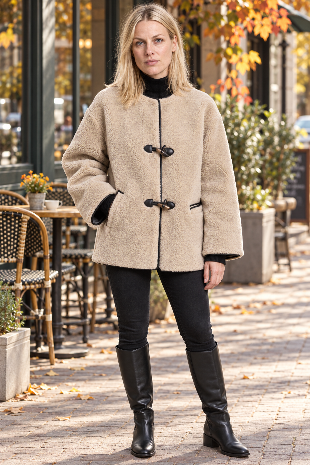 Danika | Round-Neck Toggle-Front Hip-Length Teddy Coat