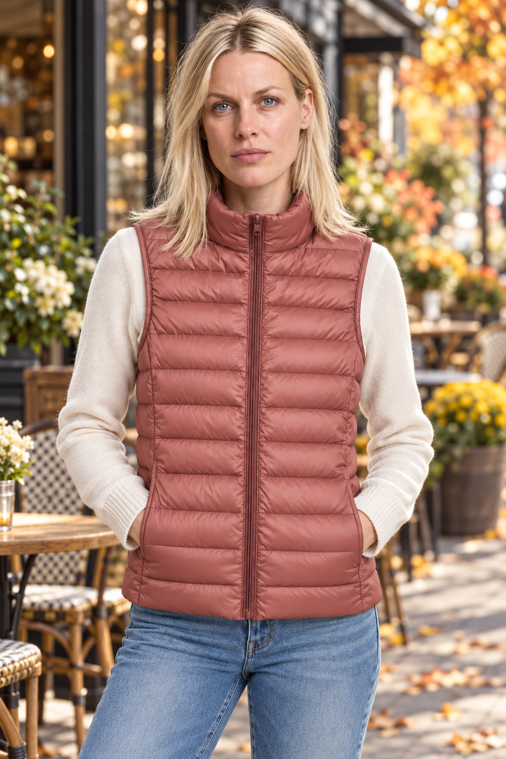 Karla | Stand-Collar Channel-Quilted Puffer Vest