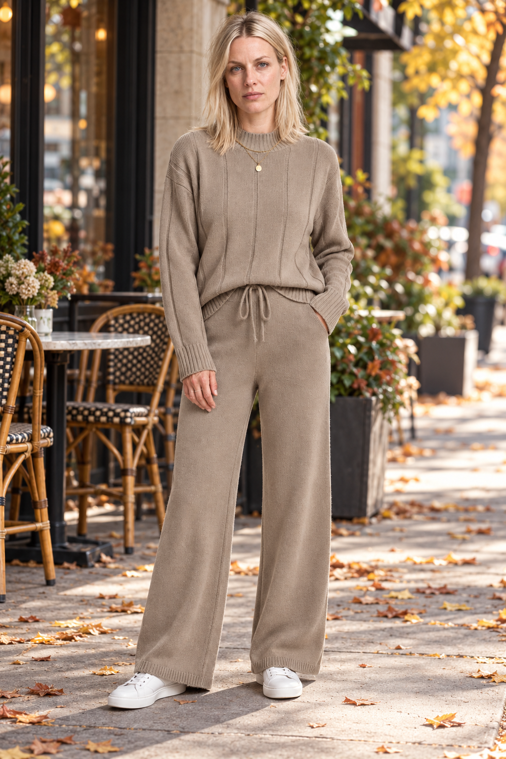 Tereza | Ribbed Mock-Neck Sweater and Wide-Leg Knit Set