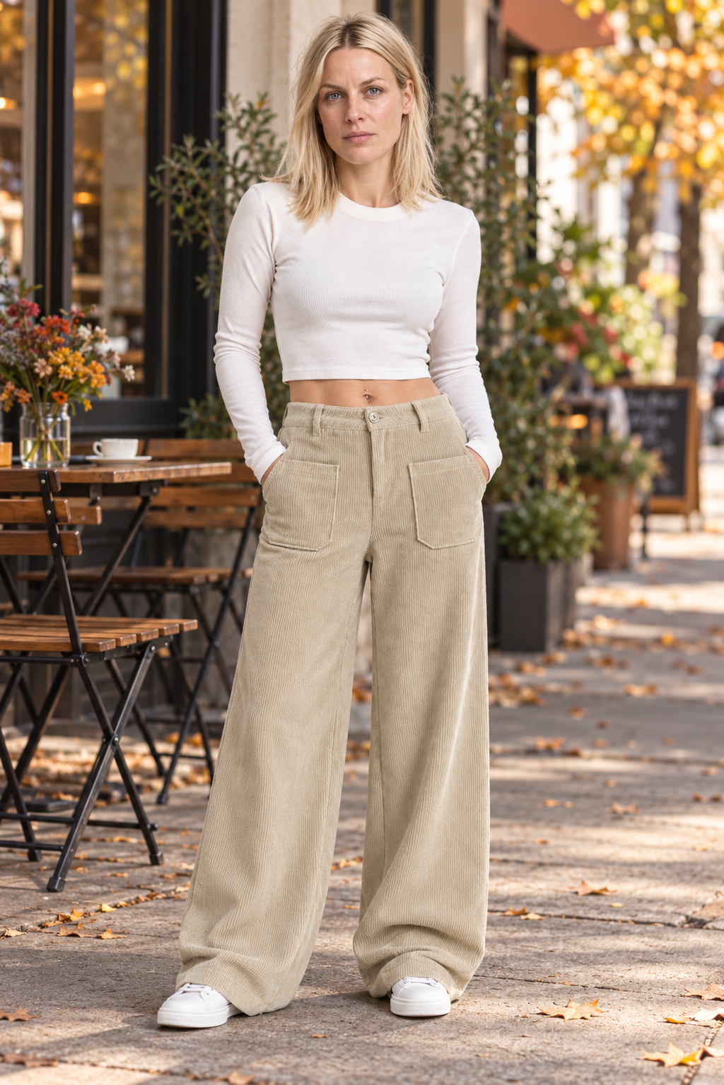 Neve | Patch-Pocket Wide-Leg Corduroy Trousers