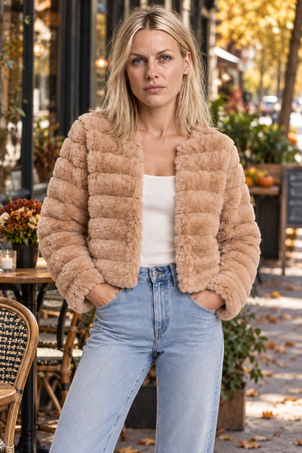 Catia | Channel-Texture Faux Fur Cropped Jacket