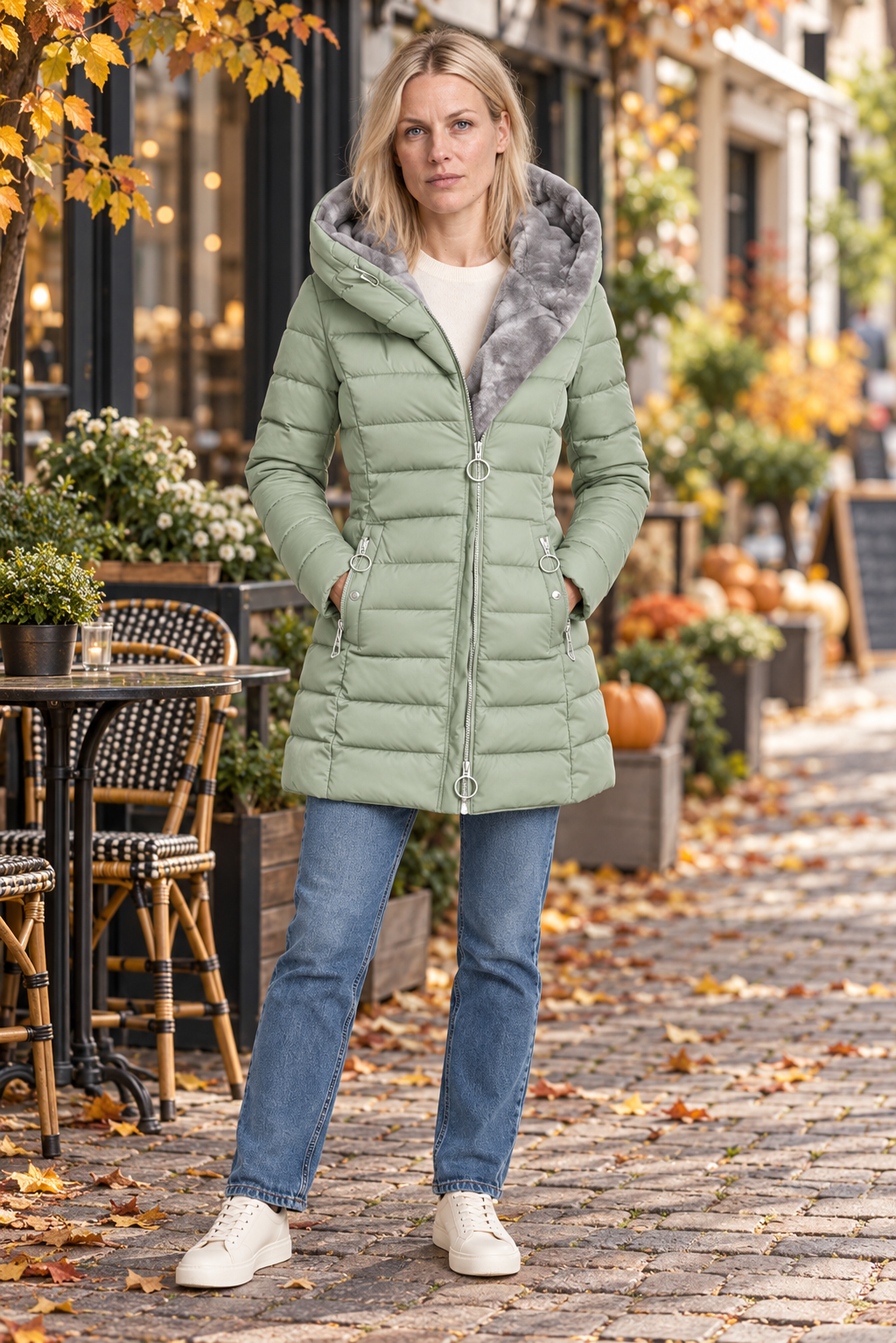 Hilja | Hooded Plush-Lined Channel-Quilted Puffer Coat