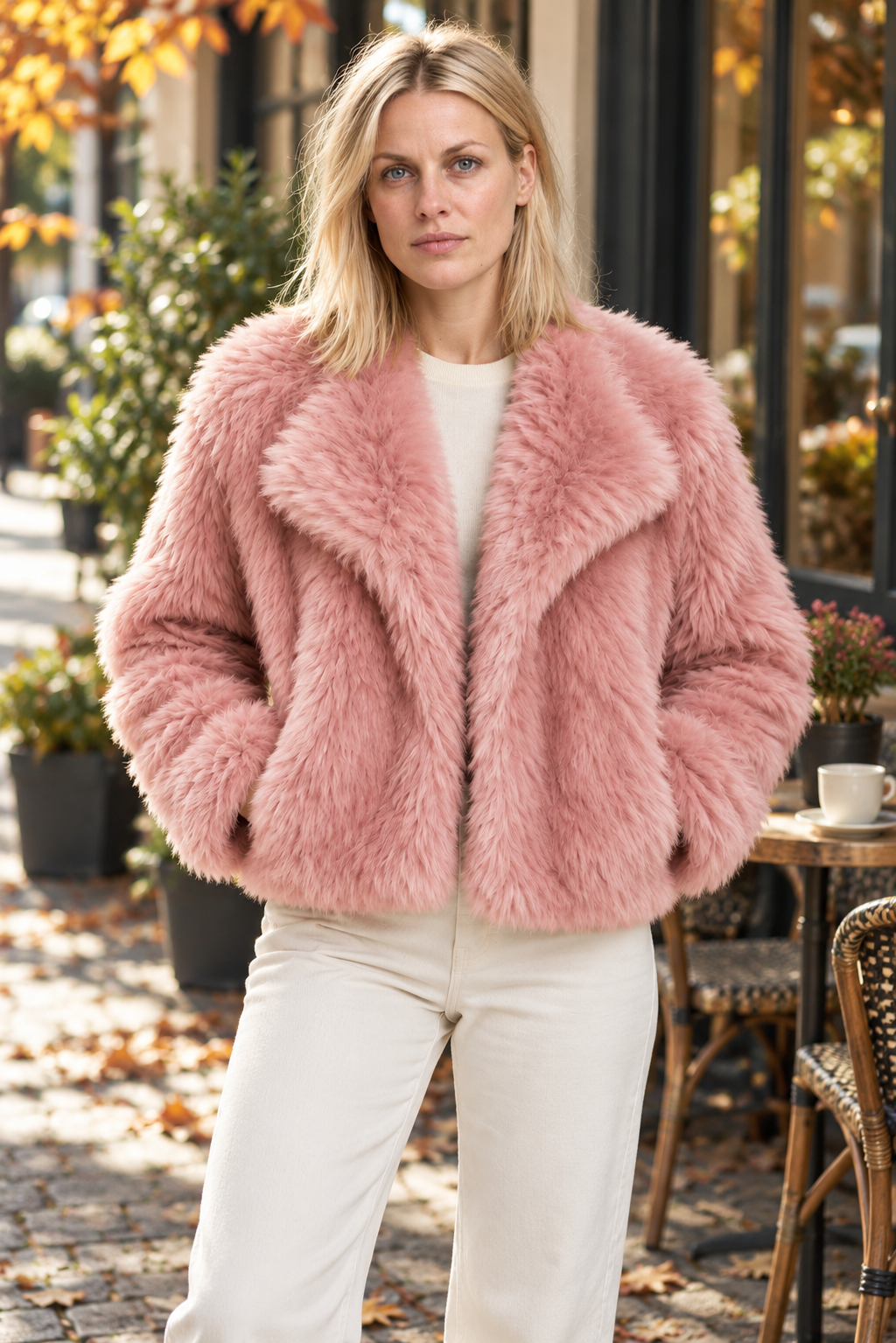 Faustina | Plush Wide-Lapel Open-Front Cropped Jacket