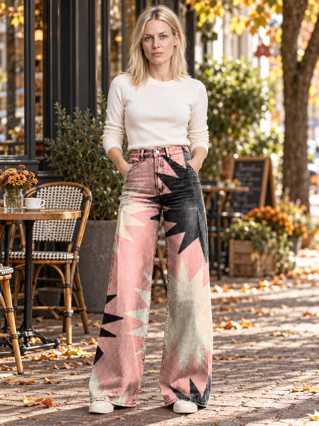 Raluca | Geometric Star Print High-Waisted Wide-Leg Pants