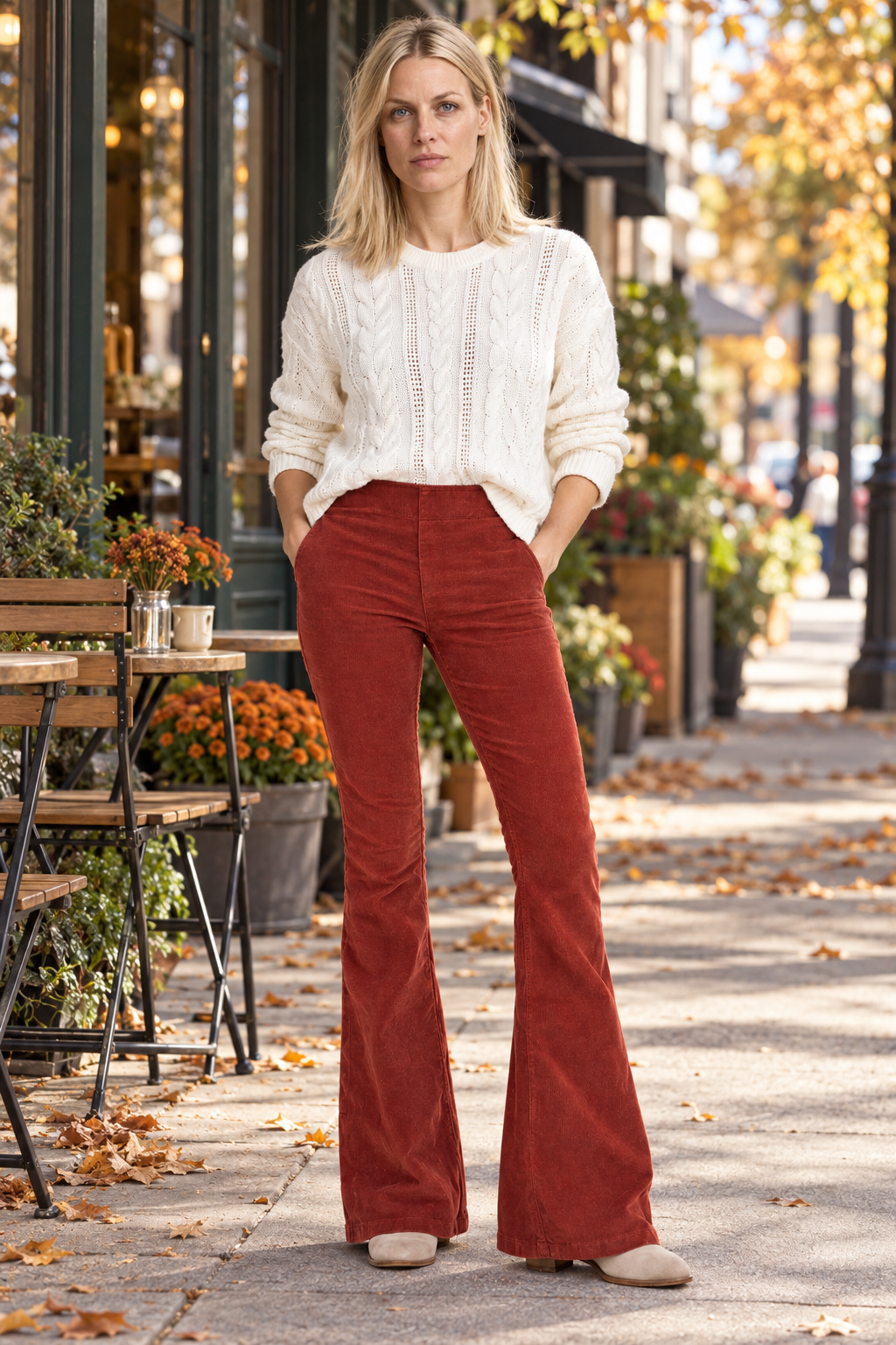 Ninon | High-Waisted Pull-On Corduroy Flare Pants