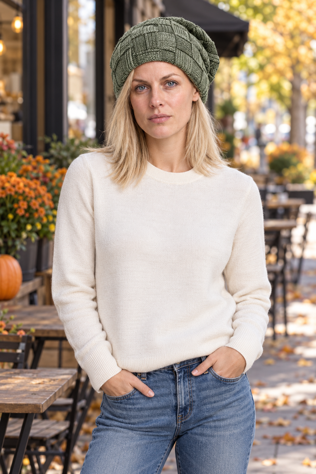 Bina | Slouchy Patchwork-Knit Beanie