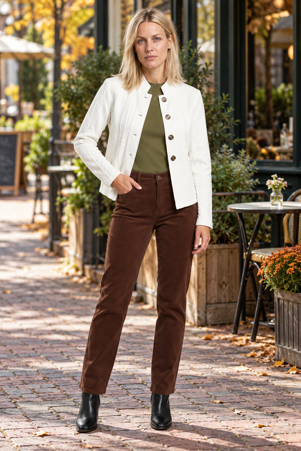Lenka | Cable-Texture Stand-Collar Button-Front Jacket