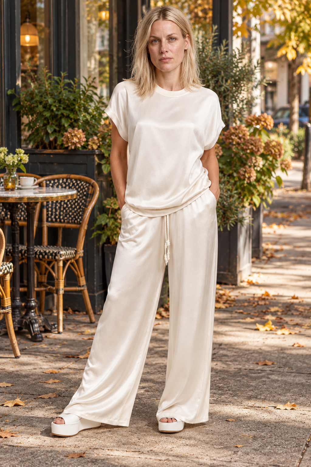 Teja | Satin-Look Cap-Sleeve Top and Wide-Leg Lounge Set