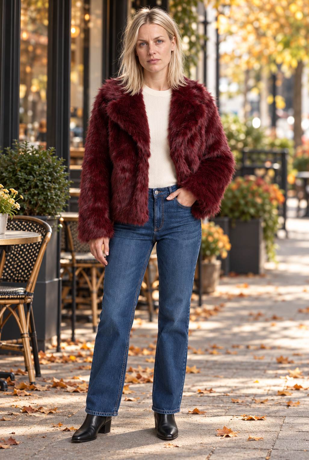 Fernanda | Oversized Wide-Lapel Faux Fur Hip-Length Jacket