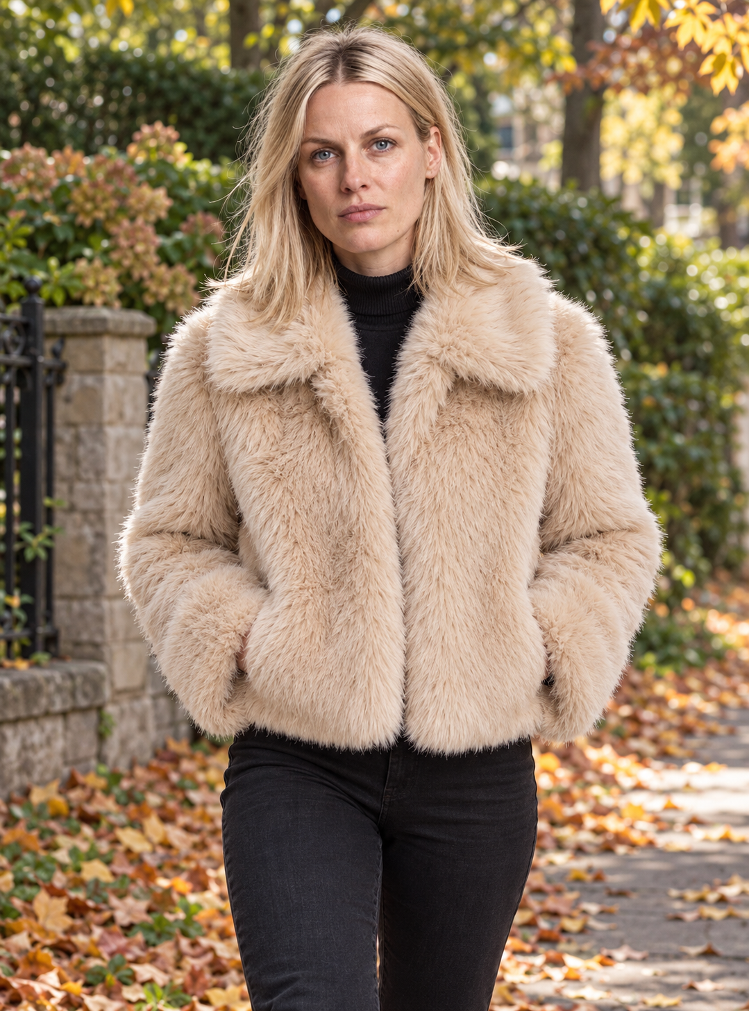 Gesa | Fluffy Collared Faux Fur Cropped Jacket