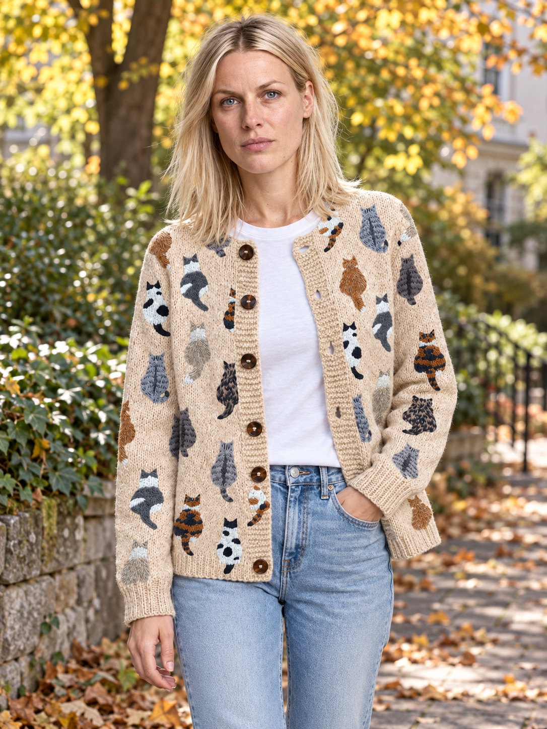 Eulalia | Cat-Motif Button Cardigan