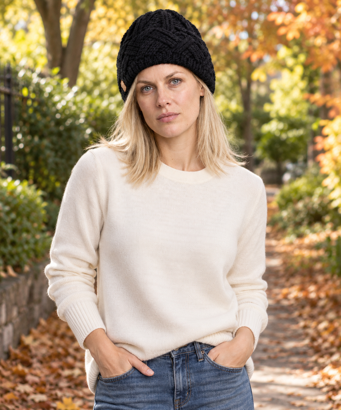Benedicte | Chunky Lattice-Band Knit Beanie