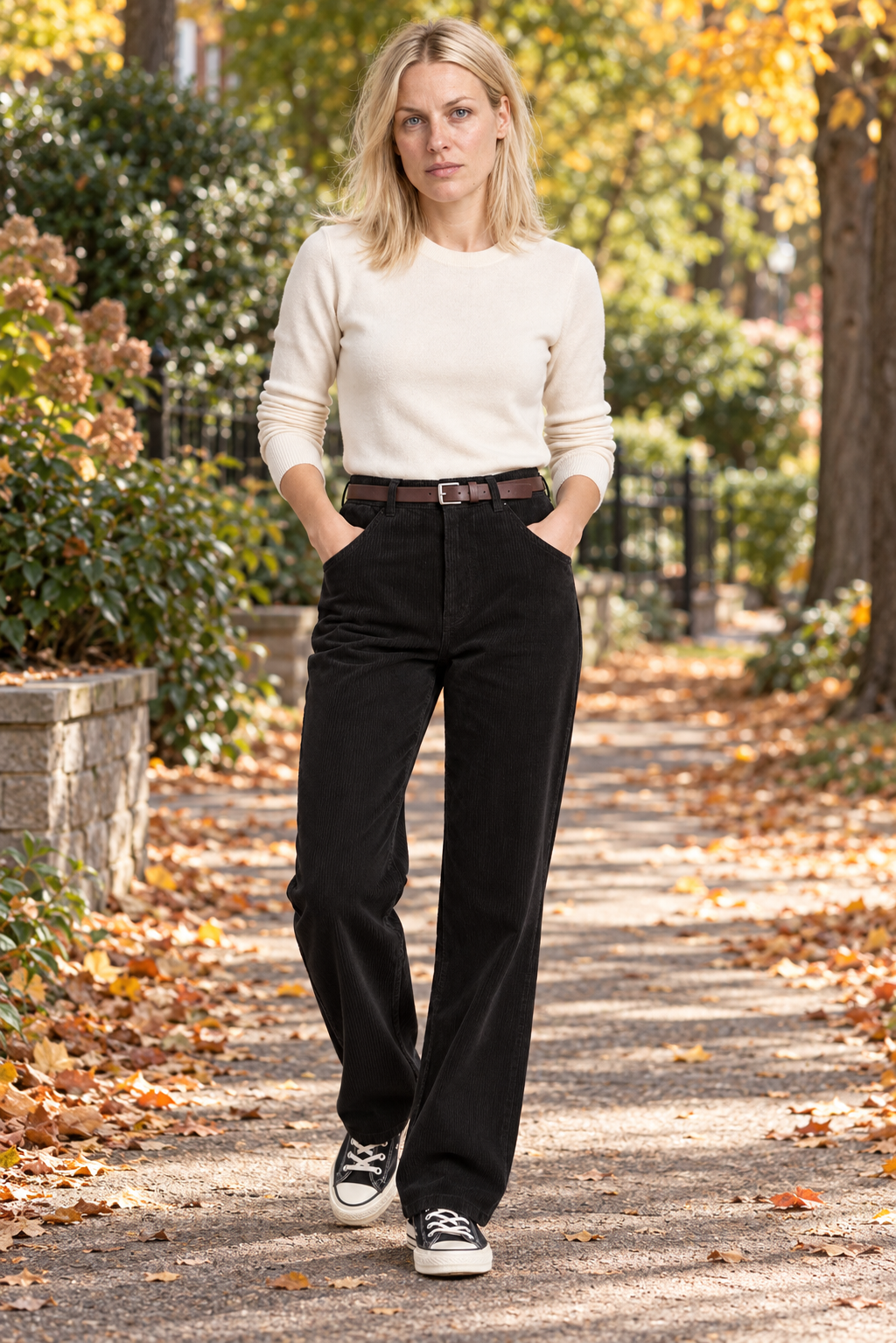 Nerina | High-Waisted Belted Straight-Leg Corduroy Pants