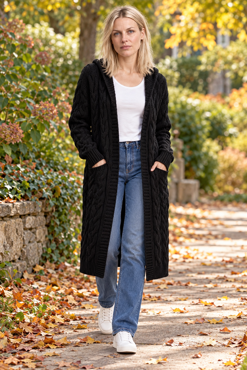 Honor | Cable-Knit Hooded Longline Cardigan