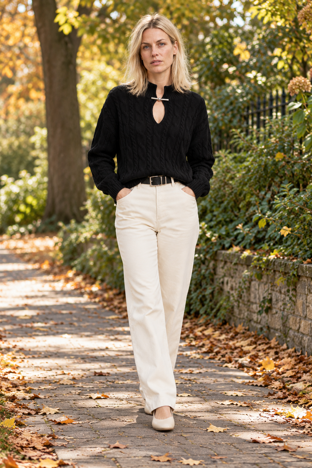 Yvonne | Cable Knit Keyhole High Neck Jumper