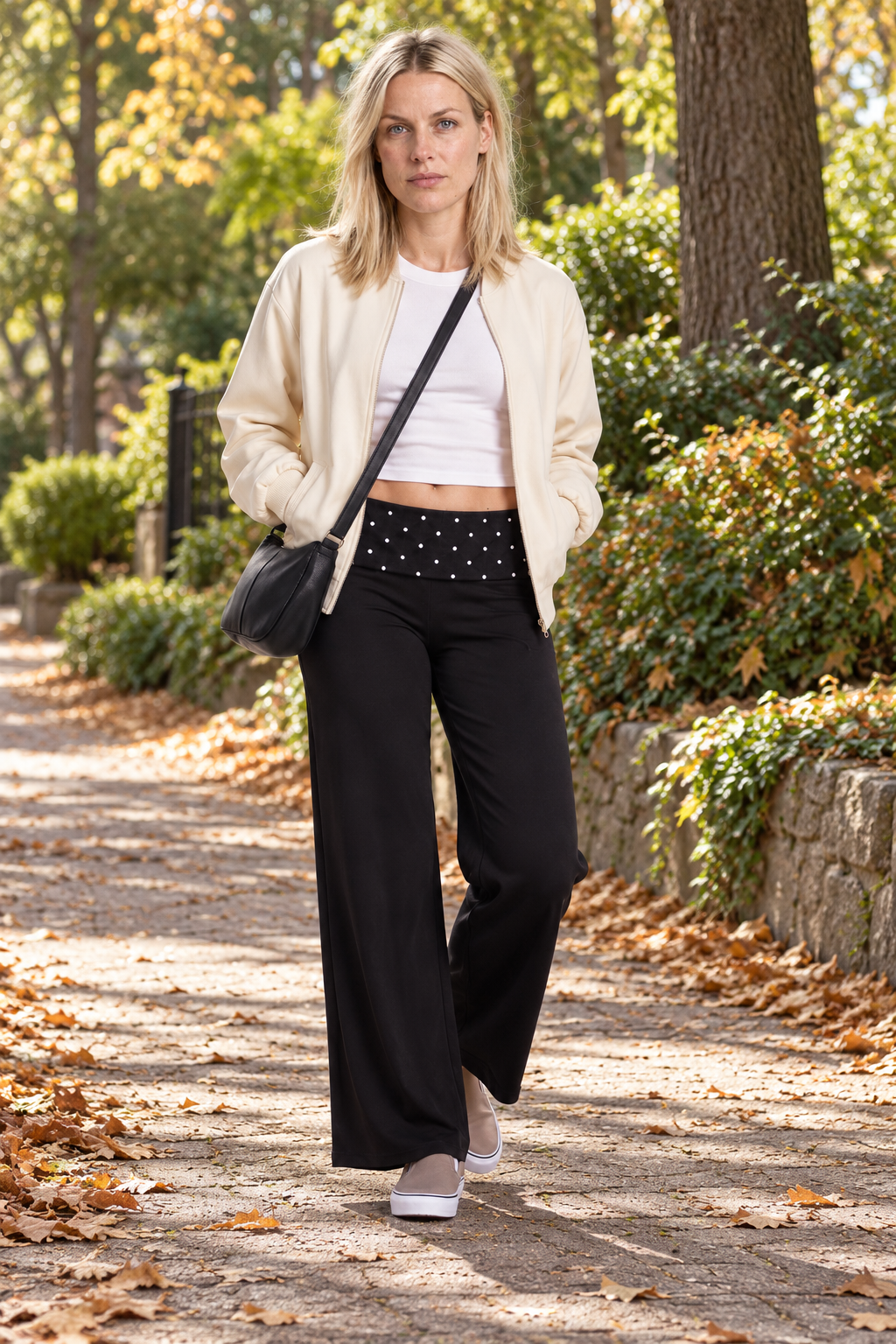Rhiannon | Polka Dot Foldover-Waist Wide-Leg Pants