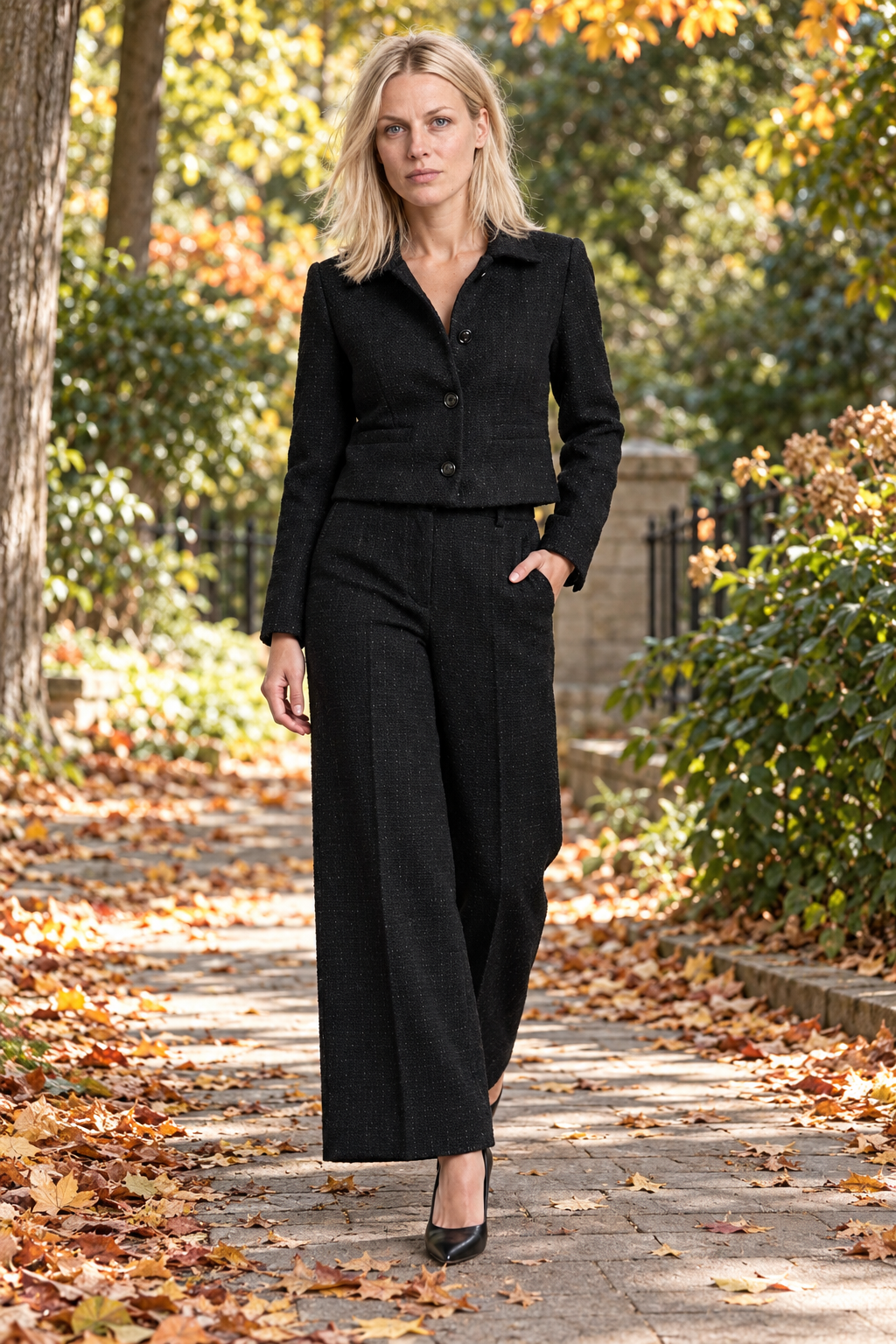 Tilde | Tweed-Look Cropped Jacket and Wide-Leg Trouser Set