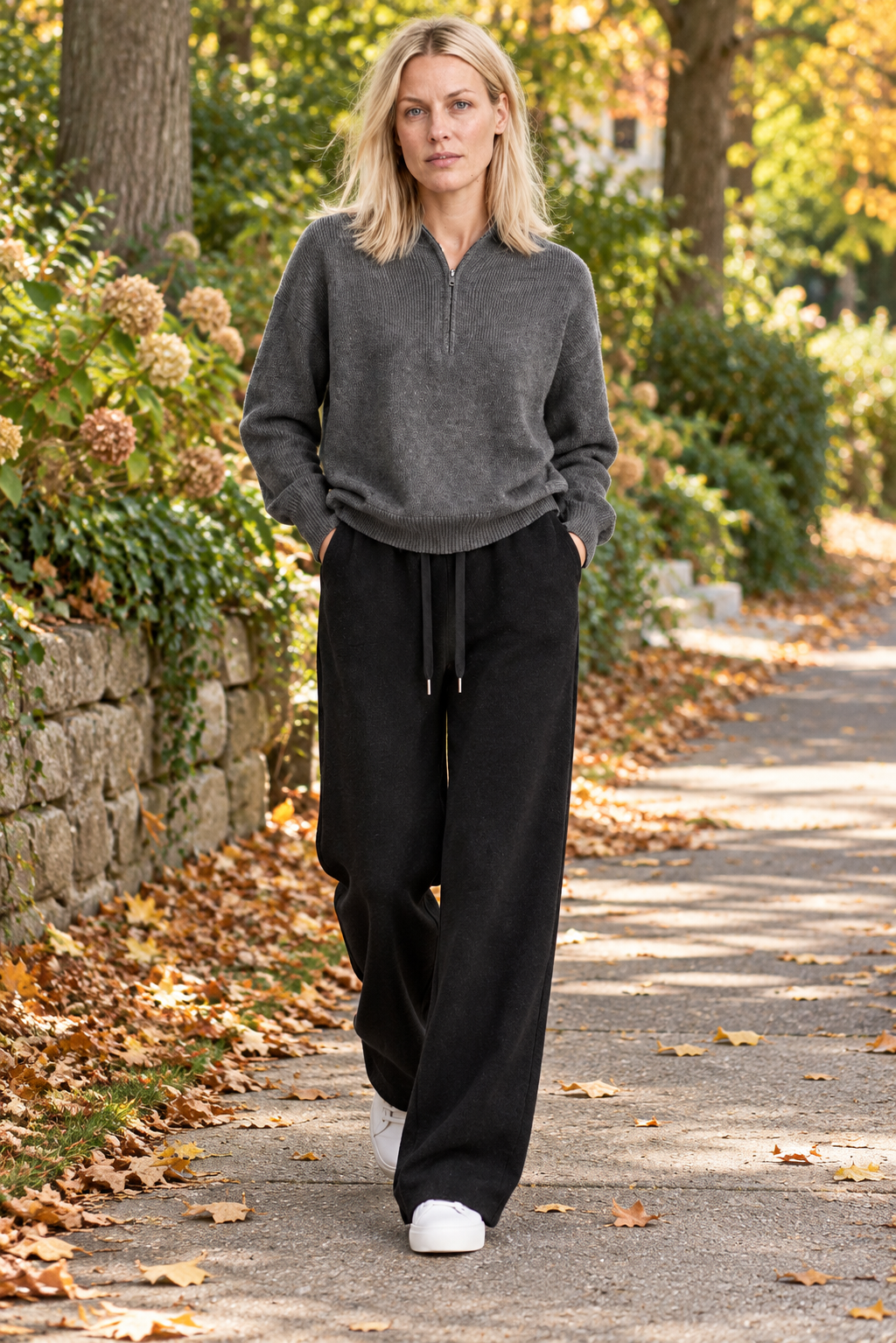 Calida | Fleece-Lined Drawstring Knit Wide-Leg Pants