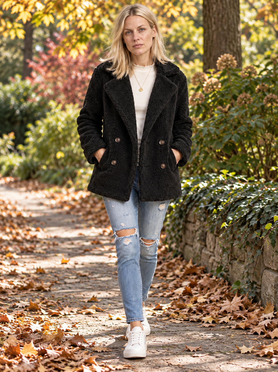 Glenys | Double-Breasted Notched-Lapel Teddy Coat