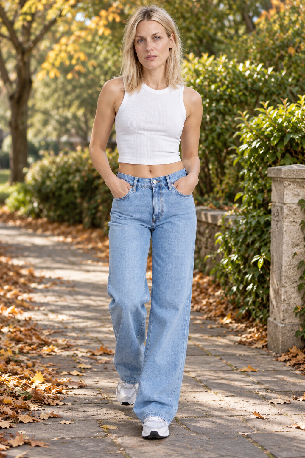 Sabeth | Light-Wash Mid-Rise Wide-Leg Jeans
