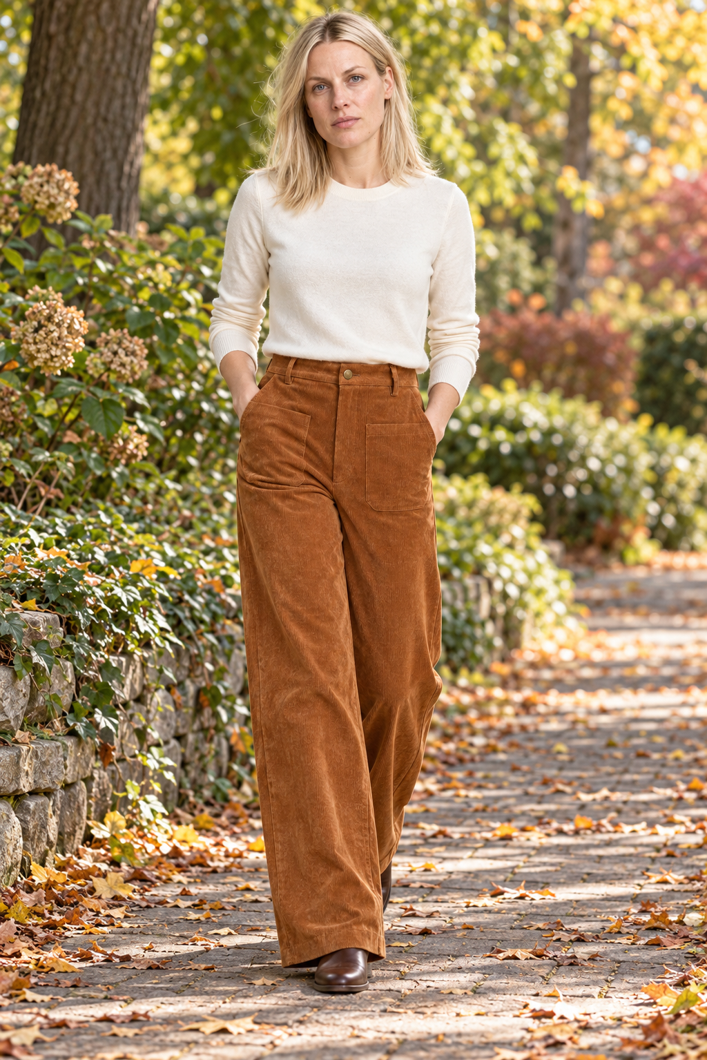 Norah | Button-Front Wide-Leg Corduroy Trousers