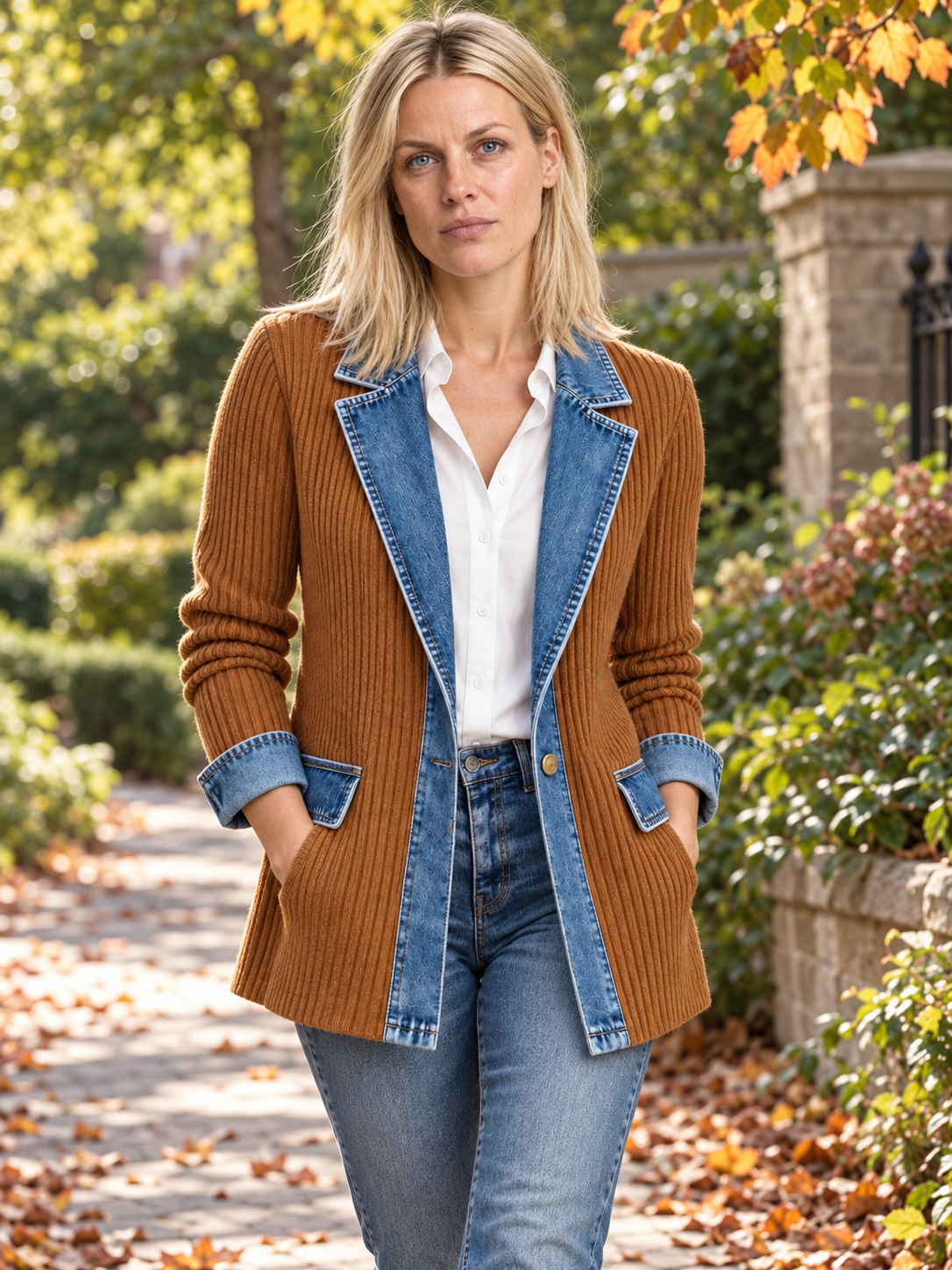 Saskia | Denim Trim Knit Blazer
