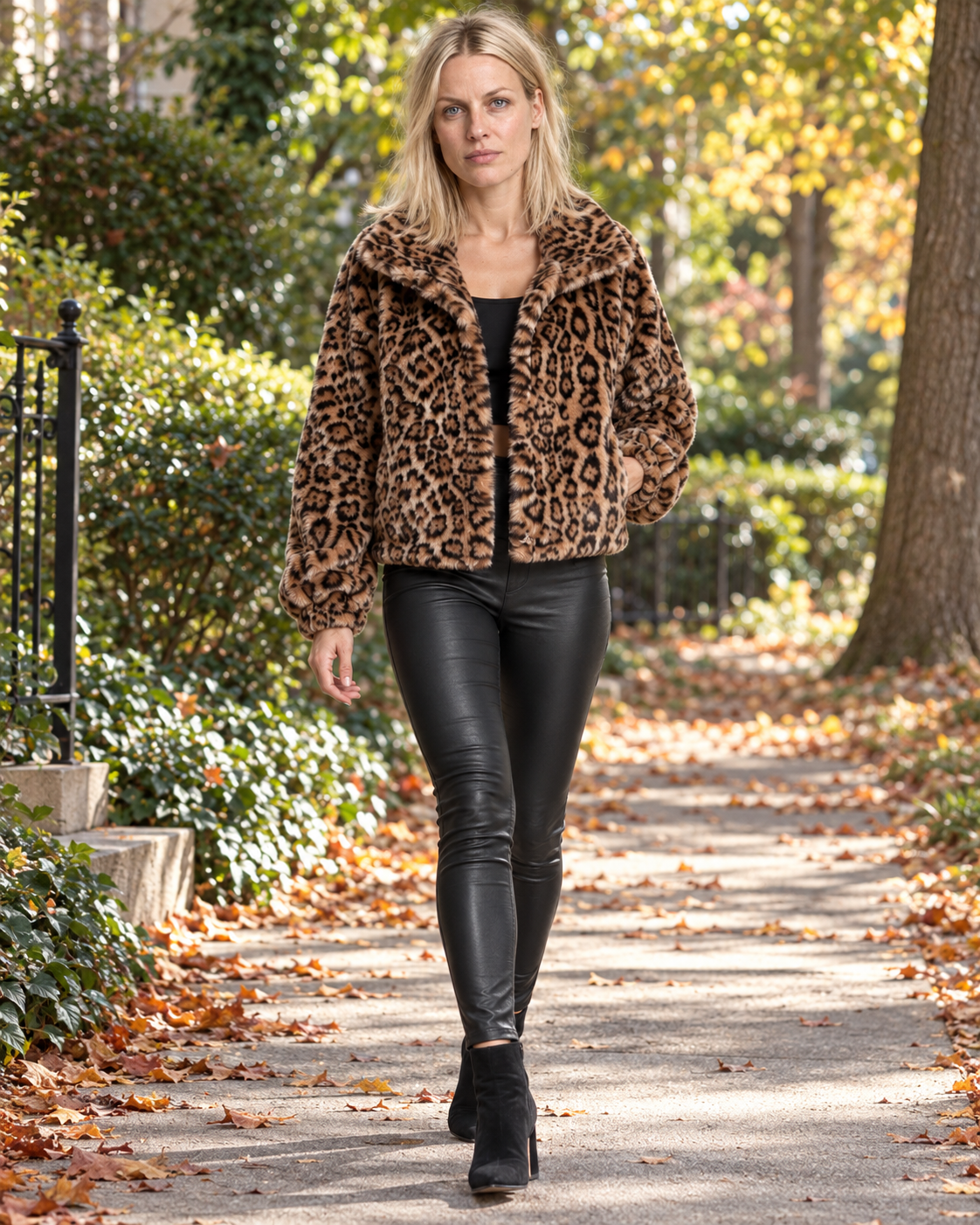 Ginette | Leopard Print Faux Fur Cropped Jacket