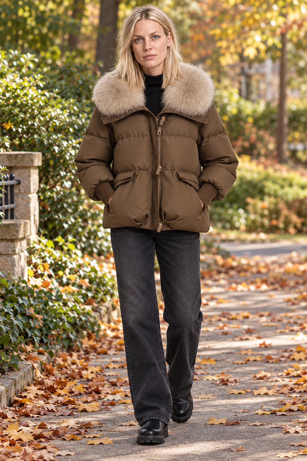 Magdalena | Faux Fur Collar Ribbed-Cuff Puffer Jacket