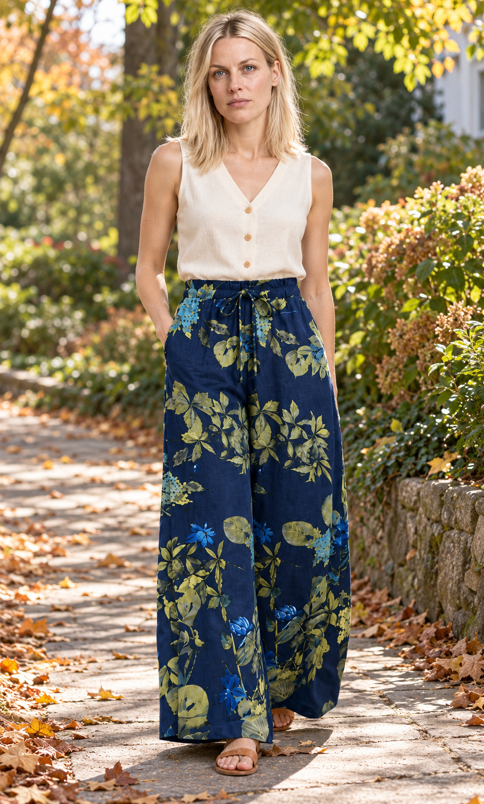 Romane | Floral-Print Drawstring Wide-Leg Trousers