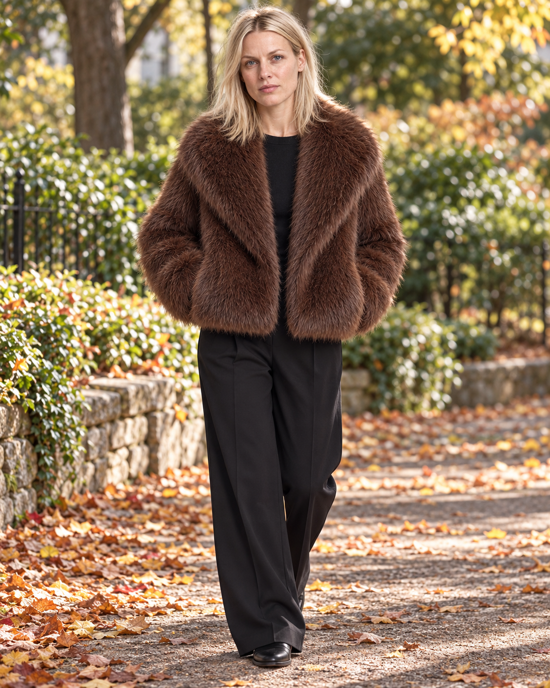 Gabrielle | Wide-Collar Shaggy Faux Fur Cropped Jacket
