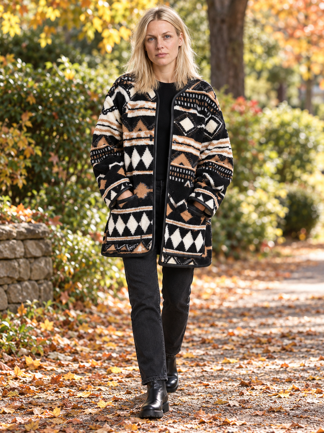 Katrina | Aztec Print Fleece Coat