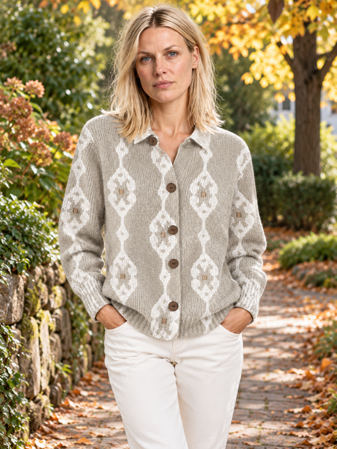 Susanna | Geometric Print Button-Up Knit Cardigan