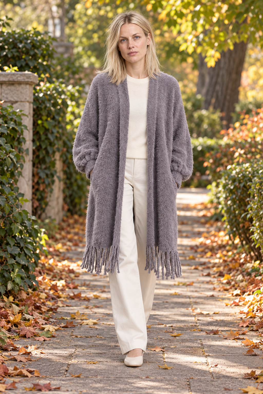 Etta | Brushed Fringe-Hem Cardigan Coat