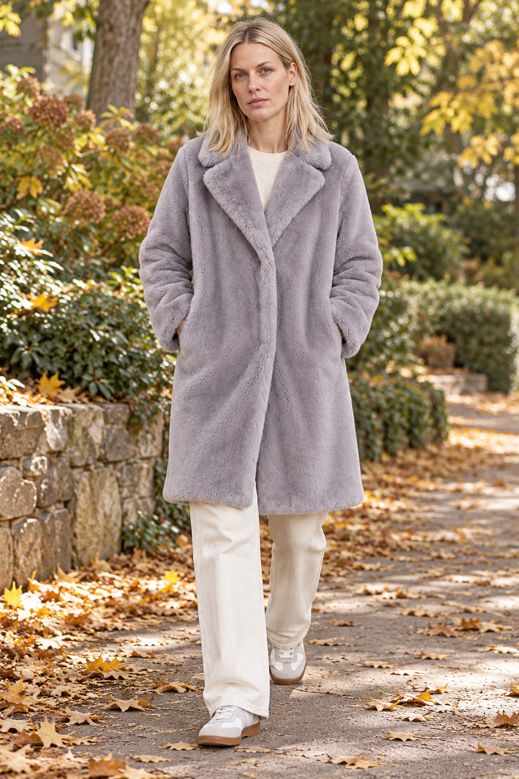 Freja | Notched-Lapel Faux Fur Longline Coat
