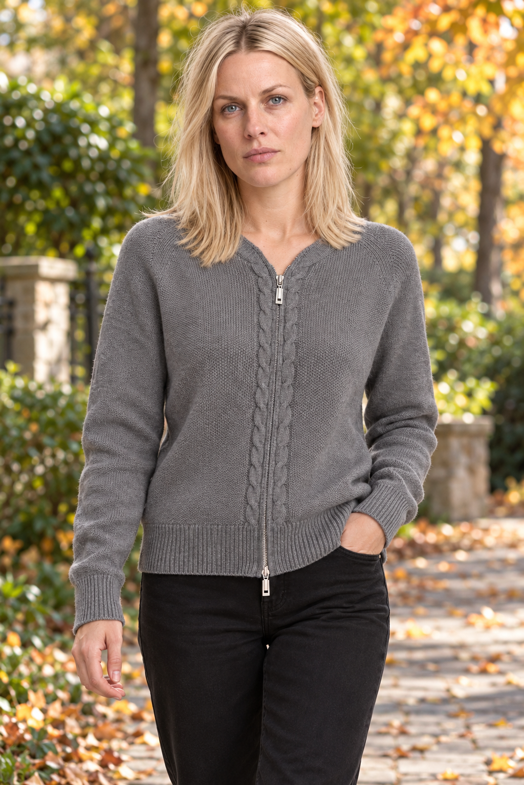 Naomi | Zip-Up Cable Knit Cardigan